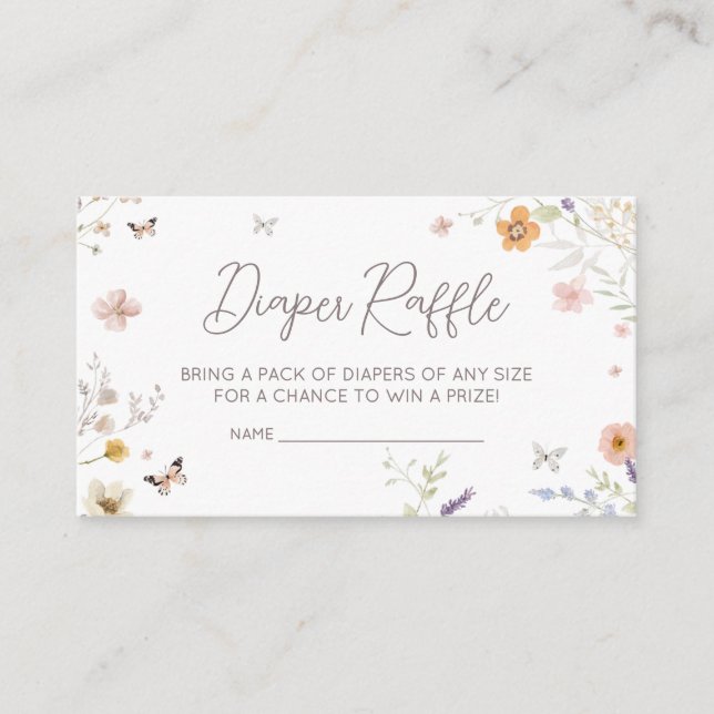 Little Wildflower Botanical Spring Diaper Raffle Enclosure Card (Front)