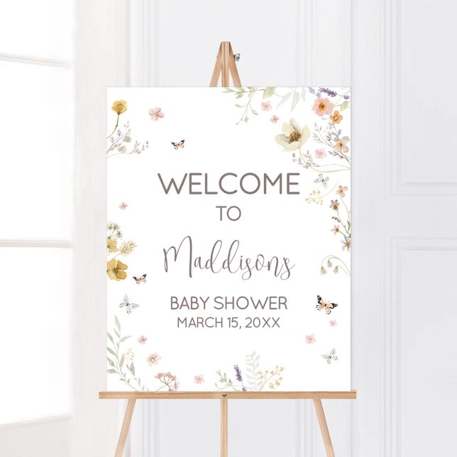 Little Wildflower Botanical Spring Welcome Poster (Botanical Spring Little Wildflower Baby Shower Welcome Sign)