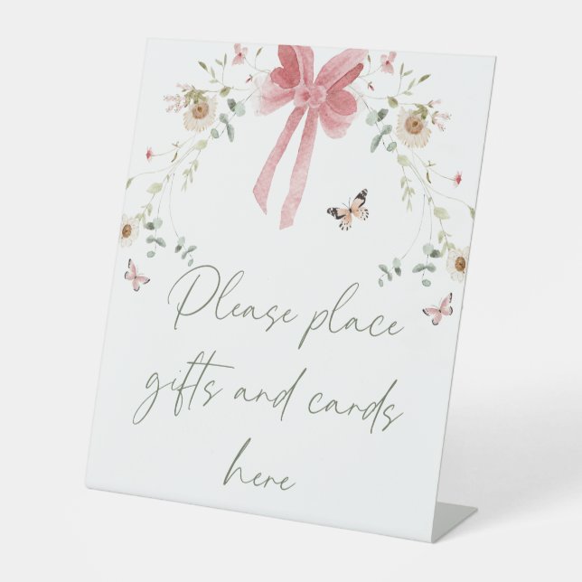 Little Wildflower Butterfly Girl Baby Shower Pedestal Sign (Front)