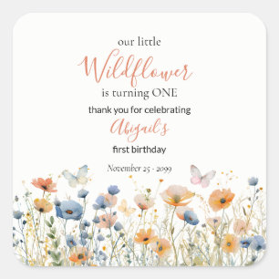 Little Wildflower Butterfly Meadow 1st Birthday Square Sticker