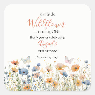 Little Wildflower Butterfly Meadow 1st Birthday Square Sticker
