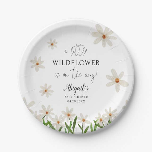 Little Wildflower Daisy Girl Baby Shower Paper Plate (Front)