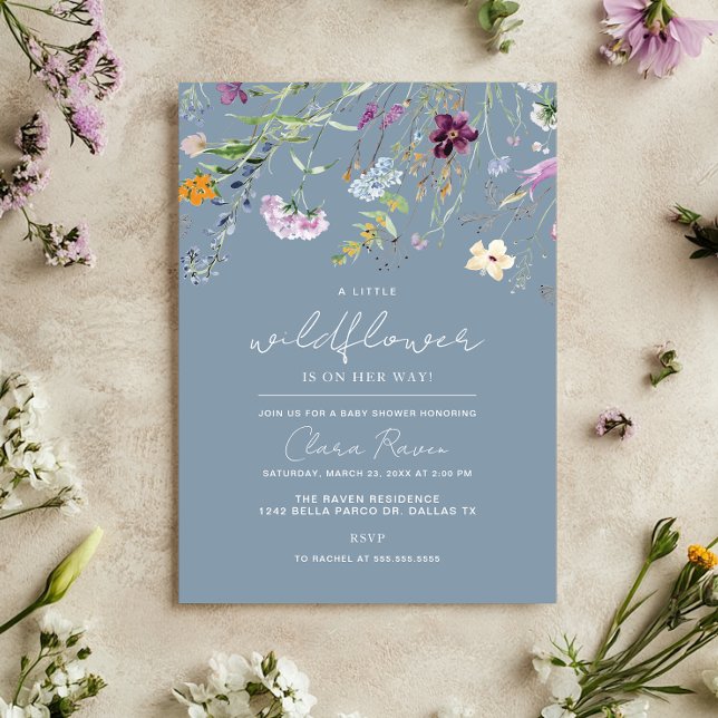 Little Wildflower Dusty Blue Floral Baby Shower  Invitation (Creator Uploaded)