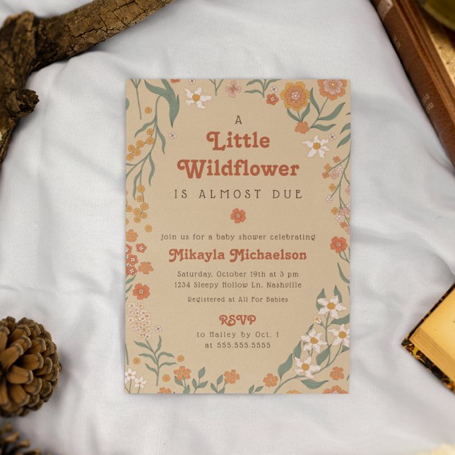 Little Wildflower Fall Rustic Boho Baby Shower Inv Invitation (Creator Uploaded)