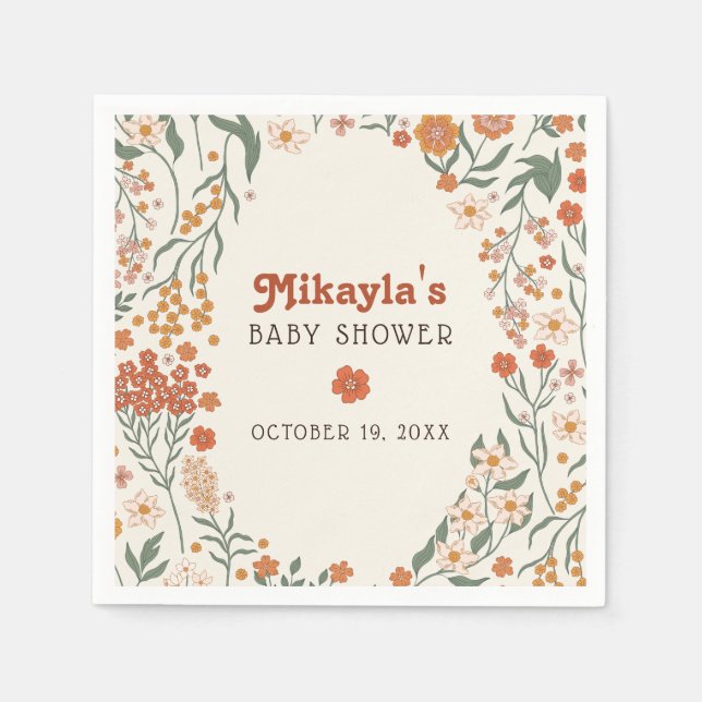Little Wildflower Fall Rustic Boho Baby Shower Napkin (Front)