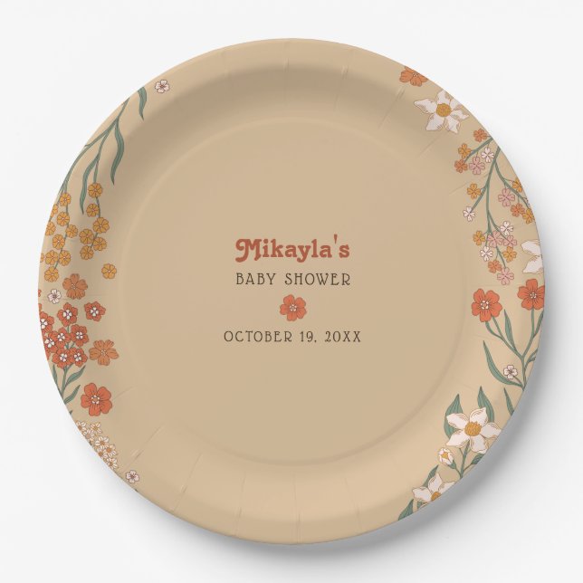 Little Wildflower Fall Rustic Boho Baby Shower Paper Plate (Front)