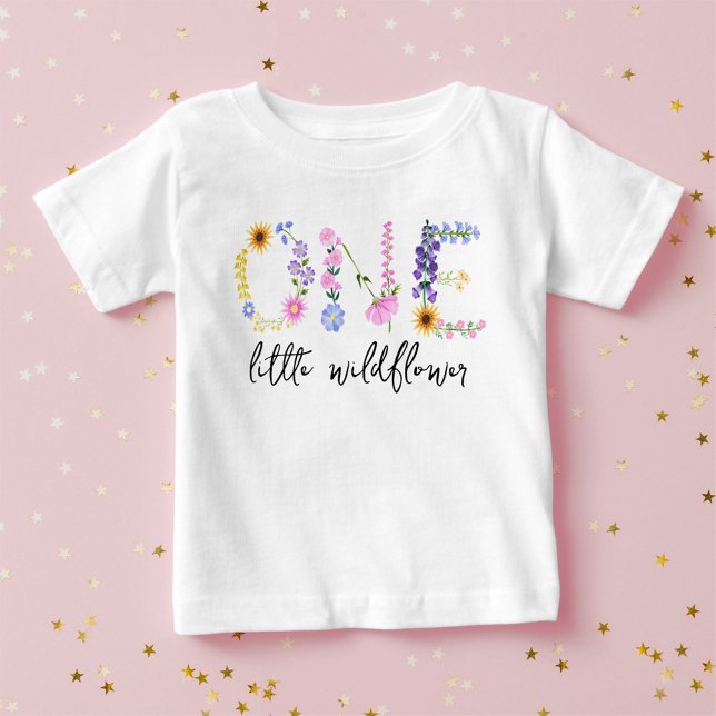 Little Wildflower First Birthday Baby Girl T-Shirt (Little Wildflower First Birthday Baby Girl Baby T-Shirt)