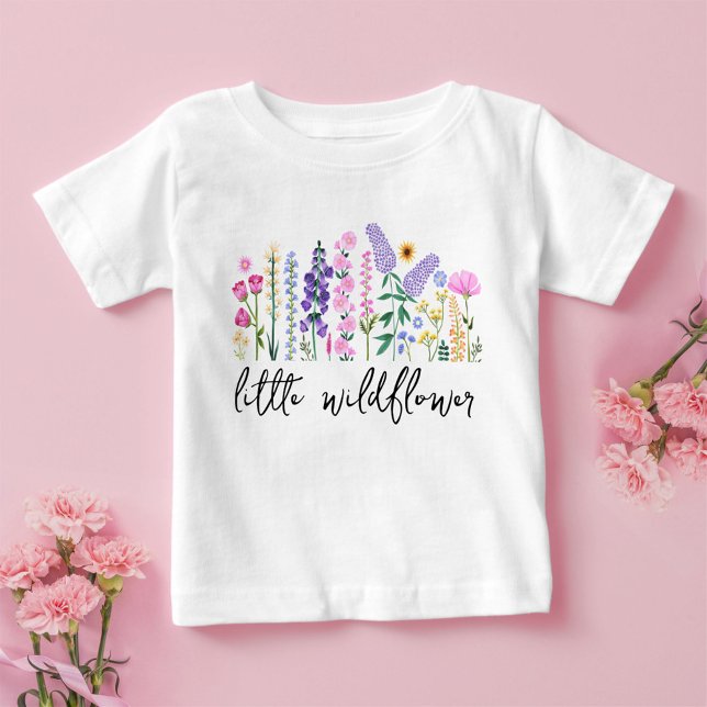 Little Wildflower Floral Birthday Girl Baby T-Shirt (Little Wildflower Baby Girl Baby T-Shirt)