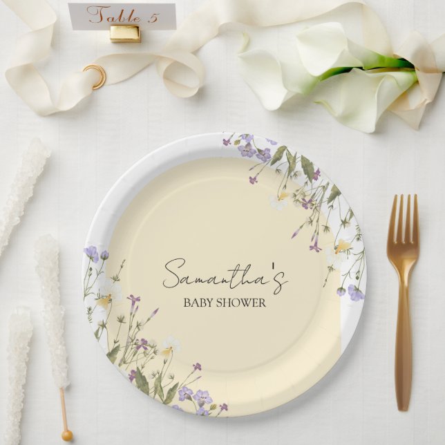 Little Wildflower Floral Botanical BABY SHOWER Paper Plate (Wedding)