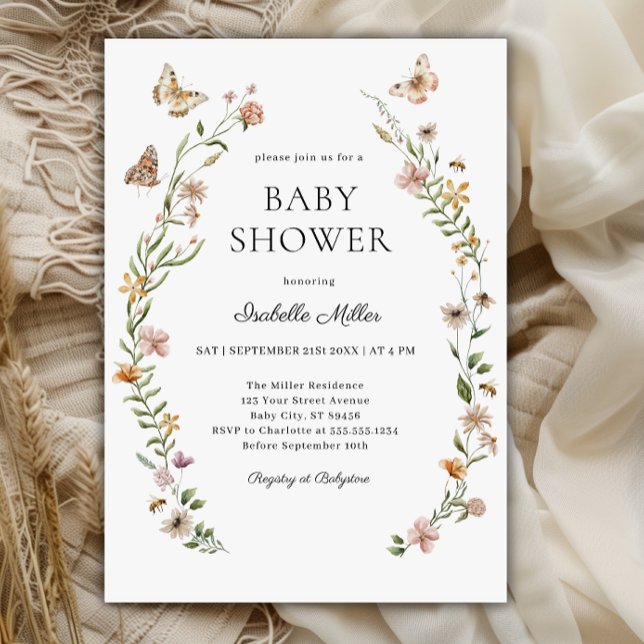 Little Wildflower Floral Girl Baby Shower  Invitation (Little Wildflower Floral Girl Baby Shower Invitation)