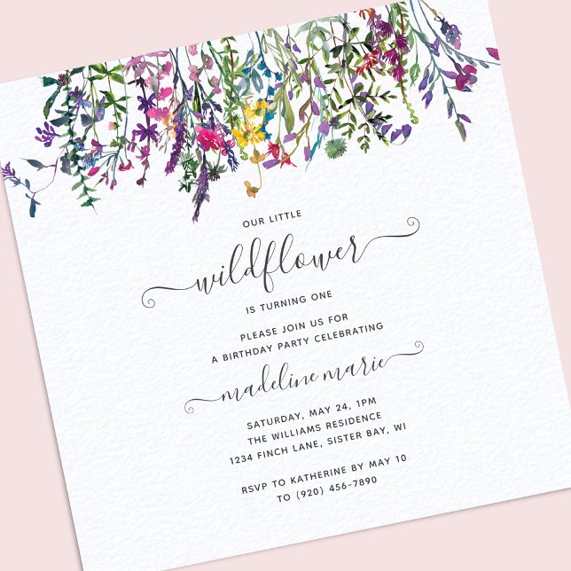Little Wildflower Floral Girl First Birthday Invitation (Creator Uploaded)