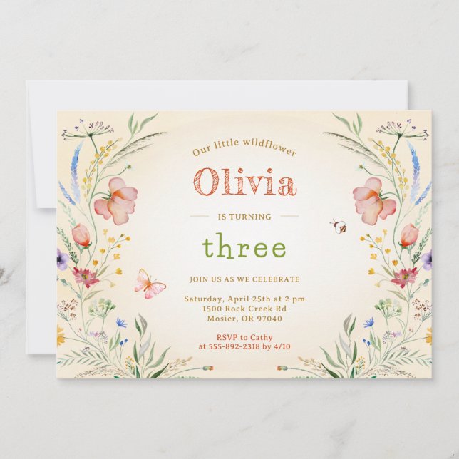 Little Wildflower Floral Girl Kid's Birthday Party Invitation (Front)