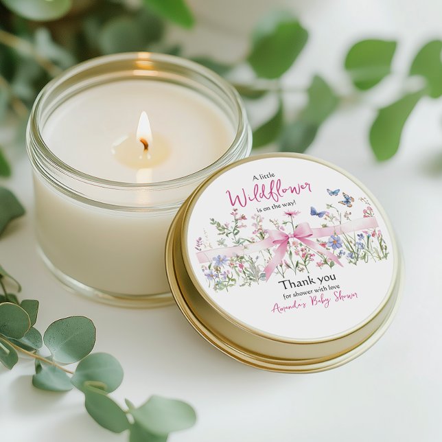 Little Wildflower Floral Girl Pink Bow Baby Shower Classic Round Sticker (Creator Uploaded)
