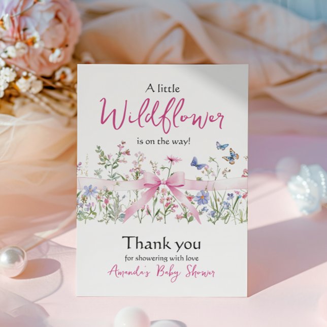 Little Wildflower Floral Girl Pink Bow Baby Shower Postcard (Creator Uploaded)
