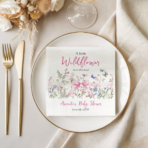 Little Wildflower Floral Pink Bow Girl Baby Shower Napkin