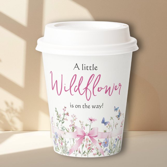 Little Wildflower Floral Pink Bow Girl Baby Shower Paper Cups (Creator Uploaded)
