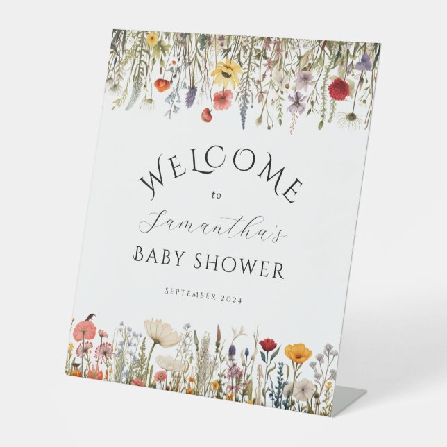 Little Wildflower Flower Baby Shower Welcome Pedestal Sign (Front)
