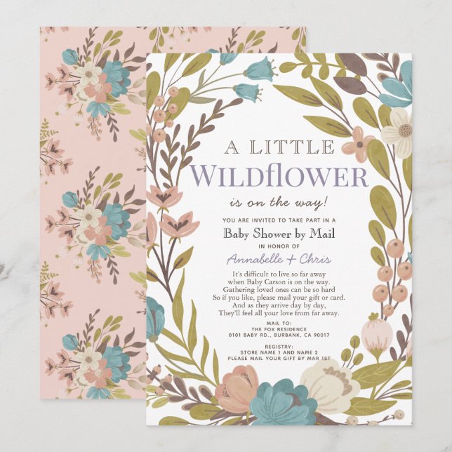Little Wildflower Girl Baby Shower by Mail Invitation (Front/Back)