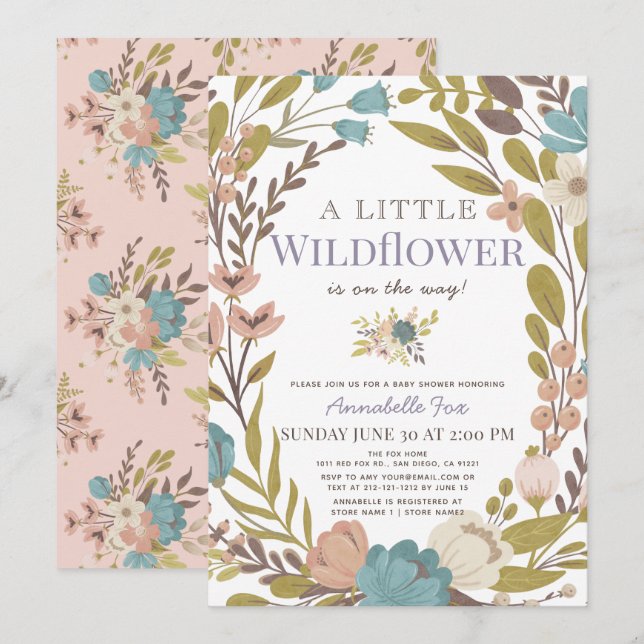 Little Wildflower Girl Baby Shower Invitation (Front/Back)