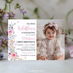 Little Wildflower Girl Birthday Photo Invitation