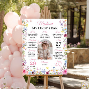 Little Wildflower Girl Birthday Photo Milestone Poster