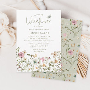 Little Wildflower Girl Sage Baby Shower Invitation