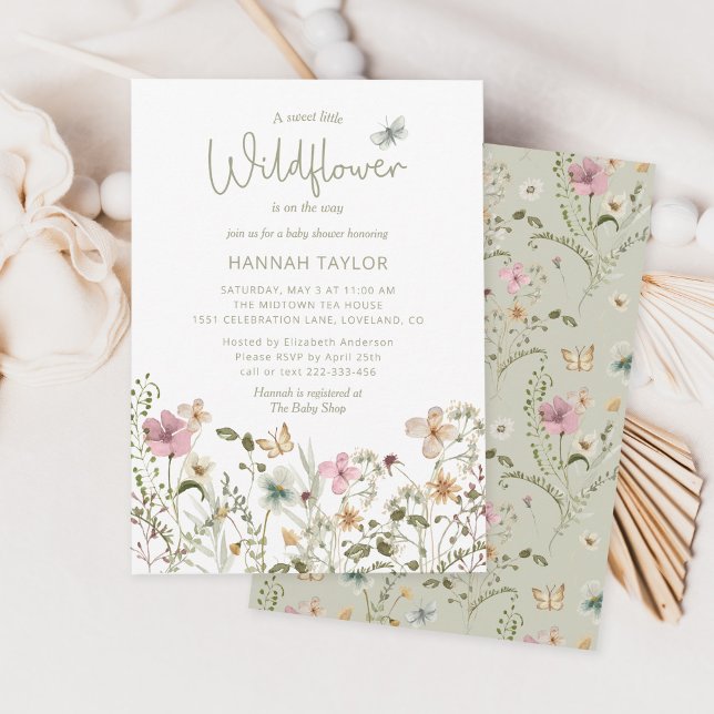 Little Wildflower Girl Sage Baby Shower Invitation (Creator Uploaded)
