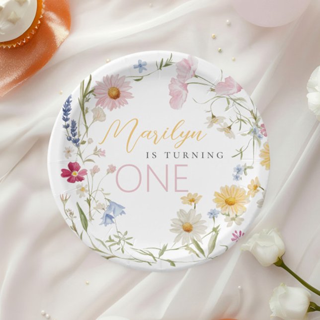 Little Wildflower Girl Turning one Birthday Paper Plate (Creator Uploaded)