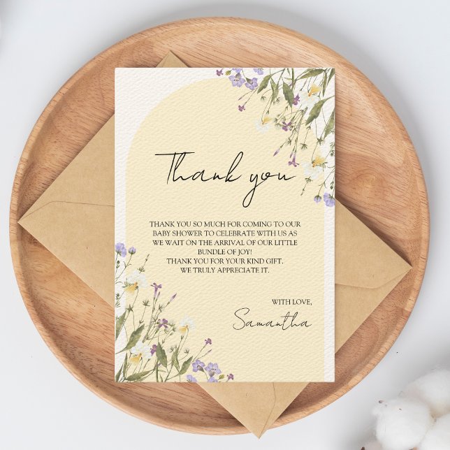 Little Wildflower Girl's BABY SHOWER Thank You Card (thank you wildflower baby shower cards)
