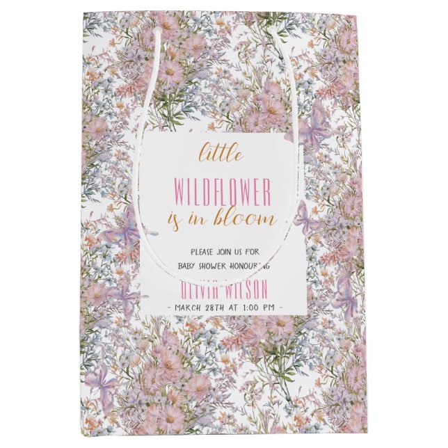 Little wildflower is in bloom baby shower medium gift bag (Front)