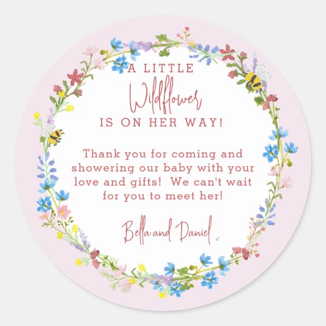 Little Wildflower Is On Her Way Thank You          Classic Round Sticker (Front)