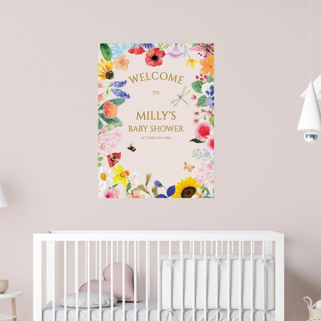 Little wildflower mama to Bee Baby Shower Welcome Poster (Nursery 2)