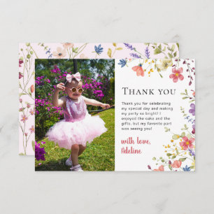 Little Wildflower Modern 1st Birthday Kids Party Thank You Card
