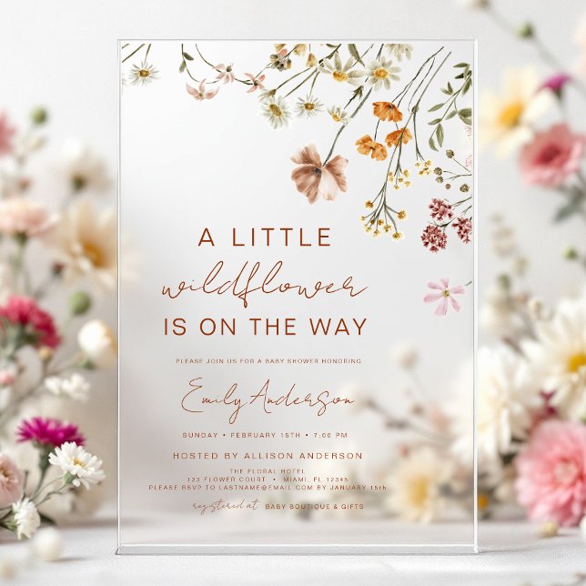 Little Wildflower on the Way Baby Shower Acrylic Invitations (Creator Uploaded)