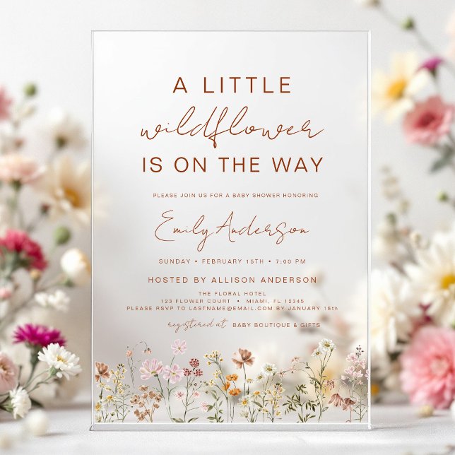 Little Wildflower on the Way Baby Shower Acrylic Invitations (Creator Uploaded)