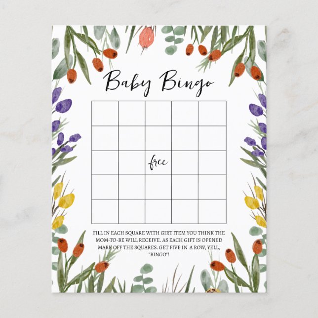 Little Wildflower On The Way Fall Baby Bingo (Front)