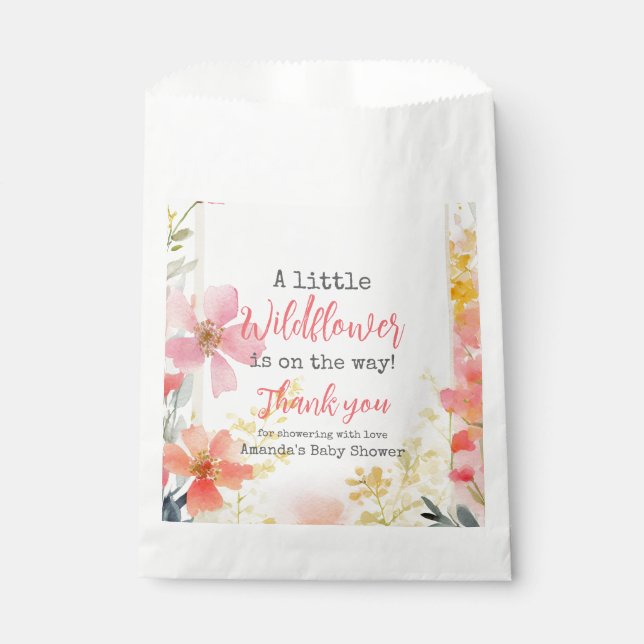 Little Wildflower Peach Flower Floral Baby Shower  Favour Bags (Front)