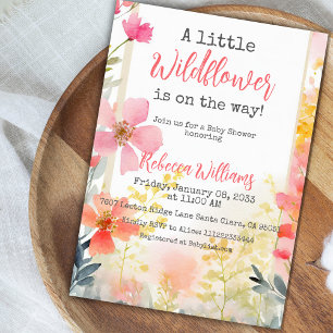 Little Wildflower Peach Flower Floral Baby Shower  Invitation