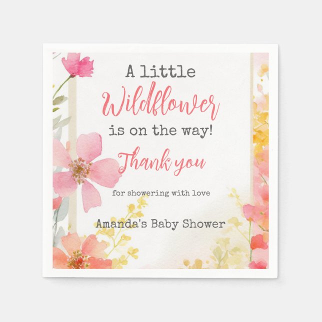 Little Wildflower Peach Flower Floral Baby Shower  Napkin (Front)