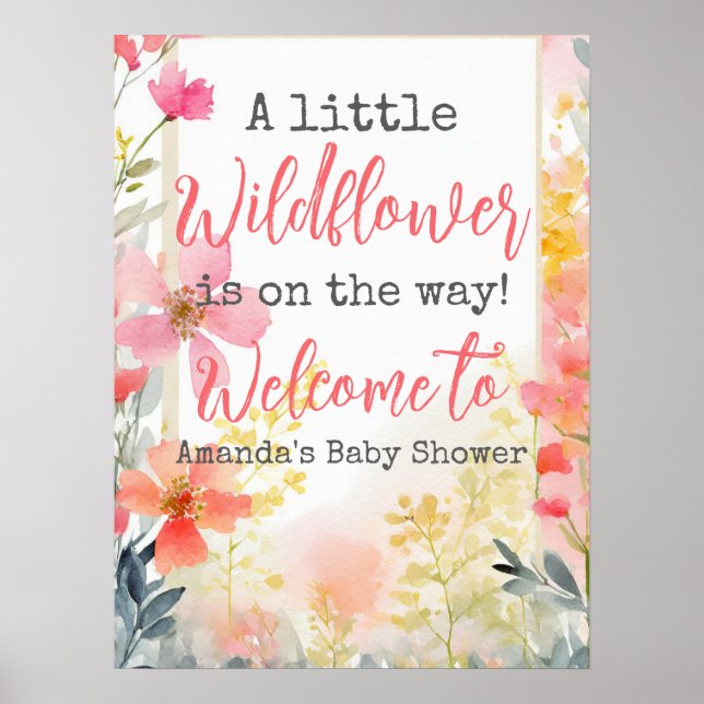 Little Wildflower Peach Flower Floral Baby Shower  Poster (Front)