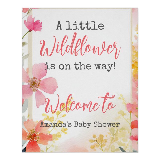 Little Wildflower Peach Flower Floral Baby Shower  Poster (Front)