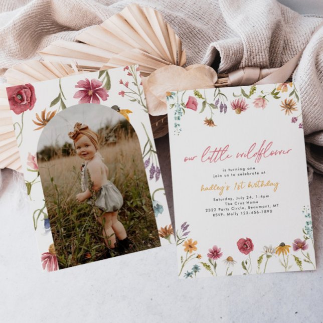Little Wildflower Photo Birthday Invitation (Creator Uploaded)