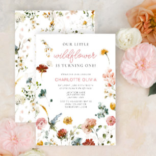 Little Wildflower Pink Baby Girl Birthday Invitation