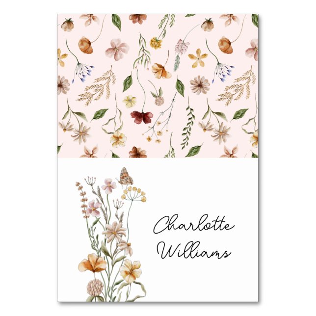 Little Wildflower Pink Baby Name Place Card (Front)