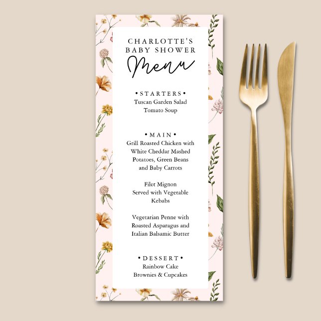 Little Wildflower Pink Baby Shower Menu (Creator Uploaded)