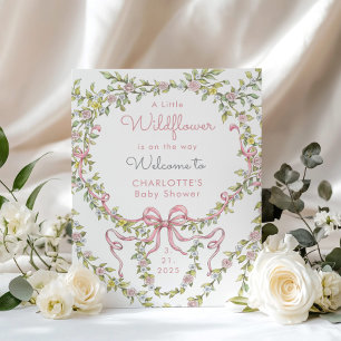 Little wildflower pink Bow Baby Shower Welcome Poster