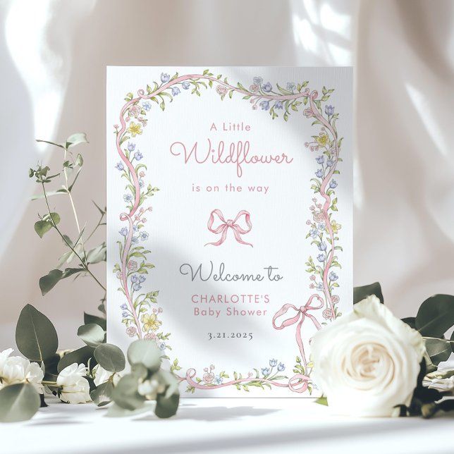 Little wildflower pink Bow Baby Shower Welcome Poster (Creator Uploaded)