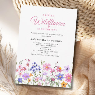 Little Wildflower Pink Floral Girl Baby Shower Invitation