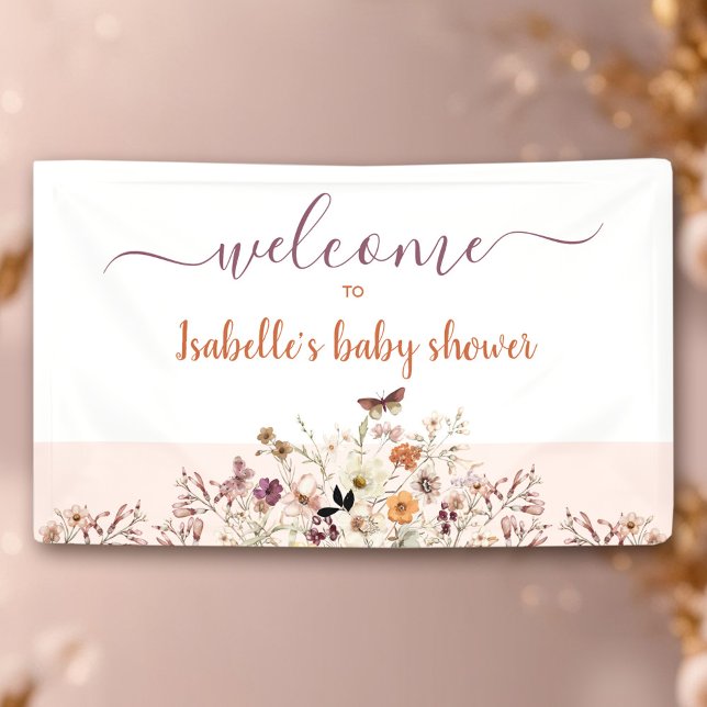 Little Wildflower Pink Girl Baby Shower Banner  (Little Wildflower Pink Girl Baby Shower Banner)