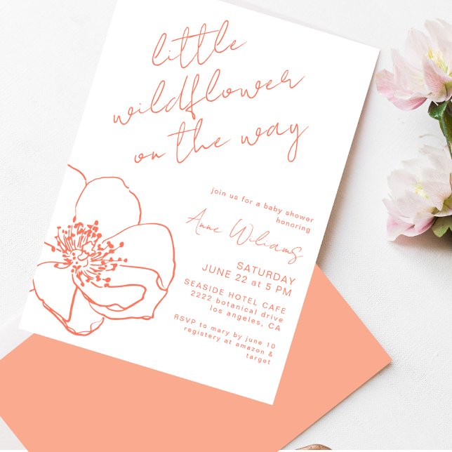 Little Wildflower Pink Handwritten Baby Shower Invitation (Creator Uploaded)